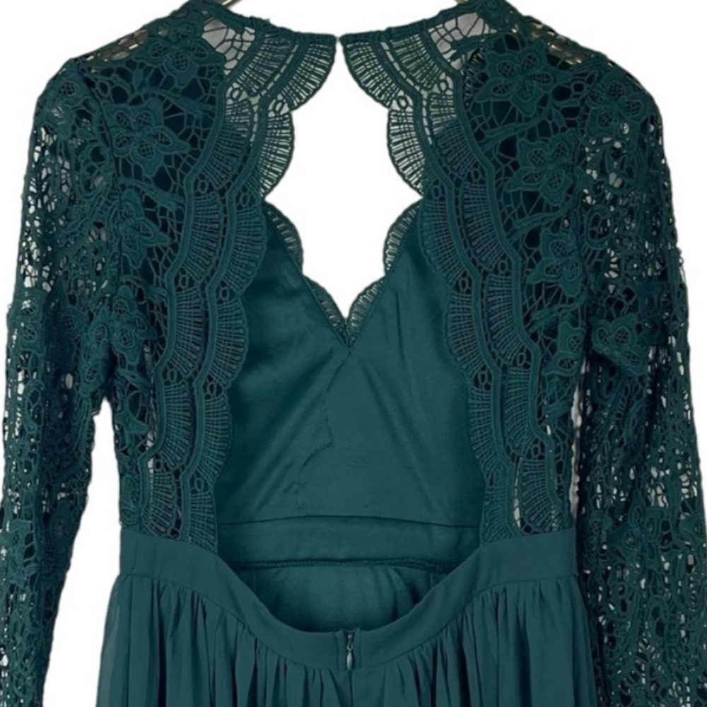 Lulu's Awaken My Love Forest Green Long Sleeve Lace Maxi Dress Size MED NWT - Picture 7 of 8